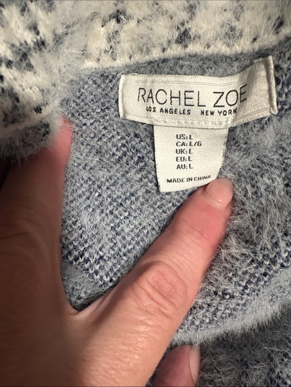 Cozy Oversized Ivory and Light Blue Plaid Women's Sweater Coat - Picture 5 of 5